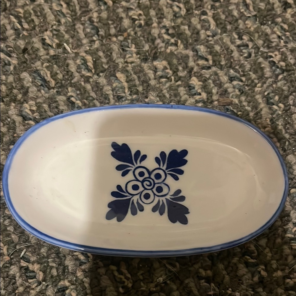 Vintage Delft Blue and White Oval Dish hand painted